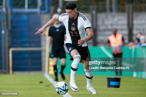 Yusuf Kabadayi of Germany controls the ball the International friendly match between Germany U20 and Italy U20 at Stadion am Wurfplatz on September...