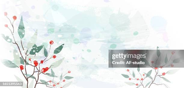 winter background with berry branches. christmas illustration. - ardisia crenata stock illustrations