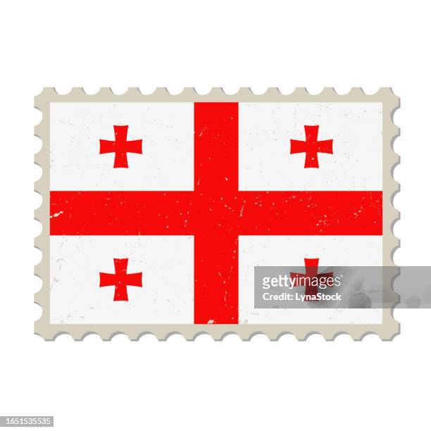 georgia grunge briefmarke. weinlese-postkartenvektorillustration mit nationalflagge von georgien isoliert auf weißem hintergrund. retro-stil. - flagge von georgien stock-grafiken, -clipart, -cartoons und -symbole