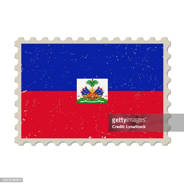haiti grunge postage stamp. vintage postcard vector illustration with haitian national flag isolated on white background. retro style. - hispaniola stock illustrations