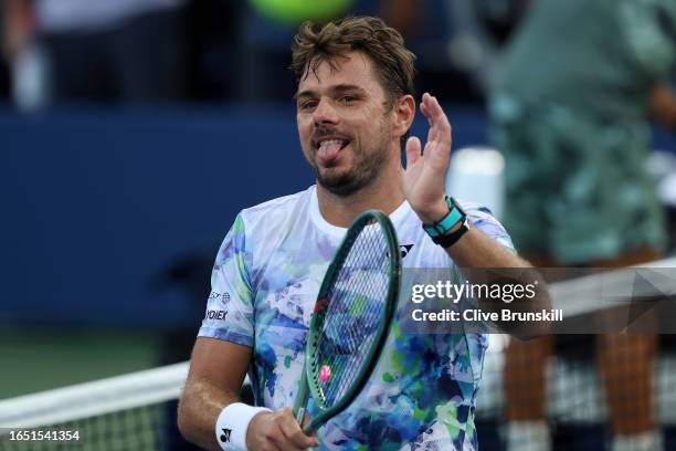 Stan Wawrinka of Switzerland celebrates match point against Tomas Martin Etcheverry of Argentina during their Men's Singles Second Round match on Day...