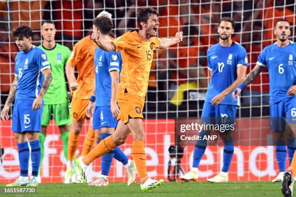 Marten de Roon of Holland celebrates the 1-0 during the European Championship Qualifying match in group B between the Netherlands and Greece at the...