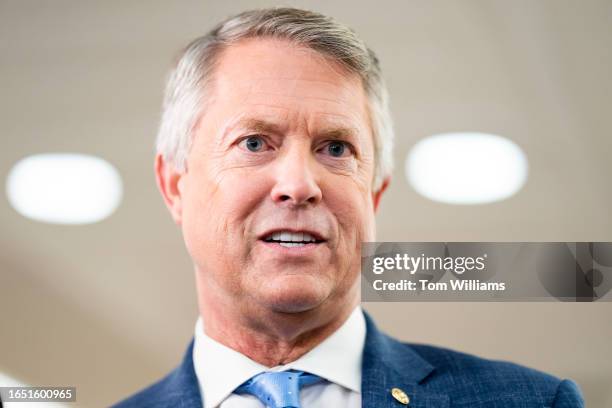 Sen. Roger Marshall, R-Kan., talks with reporters in Dirksen Building on Thursday, September 7, 2023.