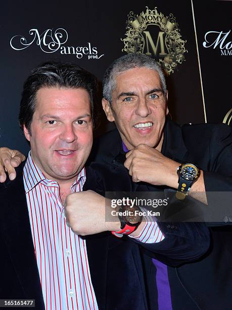 Samy Naceri and his new sponsor ITAnano Watch CEO Yvan Le Dour attend the 'OmarJeans' Launch Party At The Pavillon Champs Elysees on March 31, 2013...