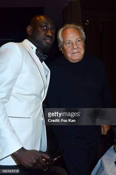 Omarjeans Fashion designer Omar Bounamin and Massimo Gargia attend the 'OmarJeans' Launch Party At The Pavillon Champs Elysees on March 31, 2013 in...