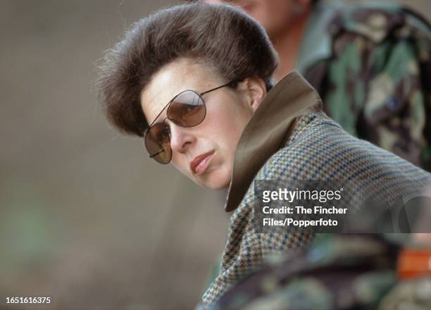 Princess Anne as Colonel-in-Chief of the Royal Signal Corps visiting Hankley Common, Elstead, Surrey, circa October 1991.
