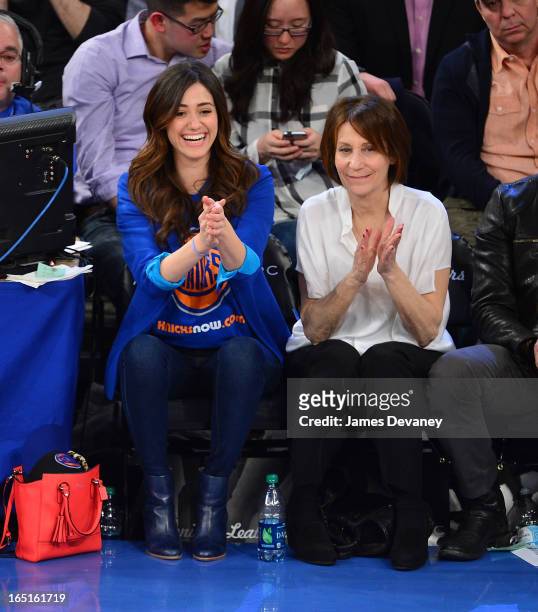 Emmy Rossum and Cheryl Rossum attend the Boston Celtics vs New York Knicks game at Madison Square Garden on March 31, 2013 in New York City.