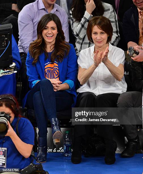 Emmy Rossum and Cheryl Rossum attend the Boston Celtics vs New York Knicks game at Madison Square Garden on March 31, 2013 in New York City.