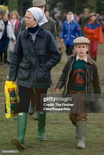 Princess Anne with her son Peter Phillips attending the Windsor Horse Show, circa May 1986.