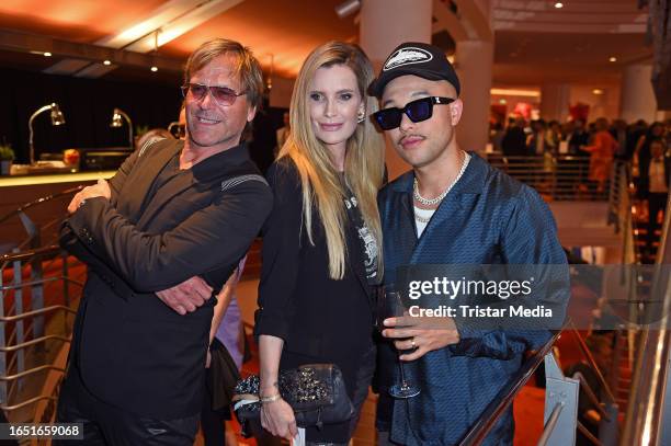 Steve Norman of the band Spandau Ballet, Mirja du Mont and british DJ Jax Jones attend the Deutscher Radiopreis 2023 at Stage Theater Neue Flora on...