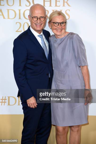 Peter Tschentscher and his wife Eva-Maria Tschentscher attend the Deutscher Radiopreis 2023 at Stage Theater Neue Flora on September 7, 2023 in...