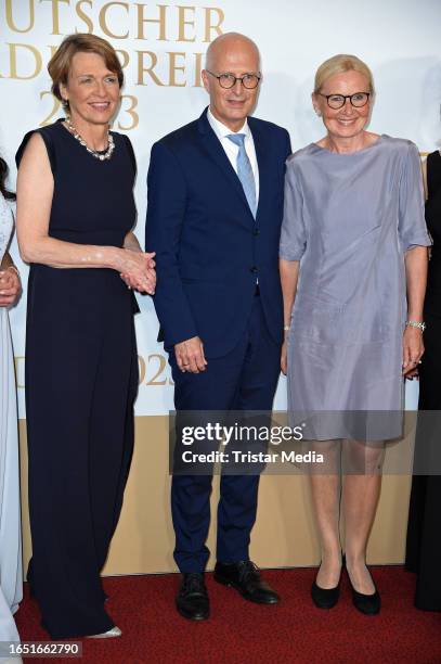 Elke Büdenbender, Peter Tschentscher and his wife Eva-Maria Tschentscher attend the Deutscher Radiopreis 2023 at Stage Theater Neue Flora on...