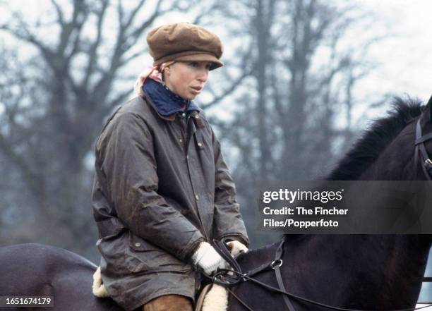 Princess Anne on horseback during the Badminton Horse Trials on 15th April 1978.