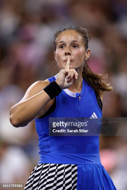 Daria Kasatkina reacts against Sofia Kenin of the United States during their Women's Singles Second Round match on Day Four of the 2023 US Open at...