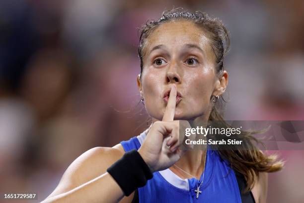 Daria Kasatkina reacts against Sofia Kenin of the United States during their Women's Singles Second Round match on Day Four of the 2023 US Open at...