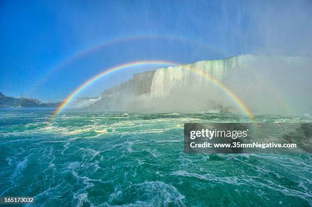 the rainbow bridge and two rainbows - waterfall rainbow stock pictures, royalty-free photos & images