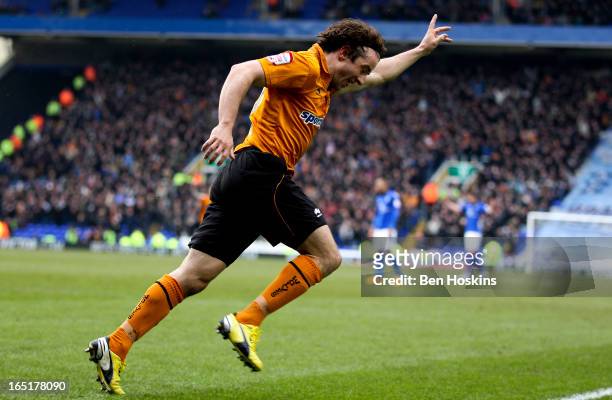 Stephen Hunt of Wolves celebrates after scoring the opening goal of the game during the npower Championship match between Birmingham City and...