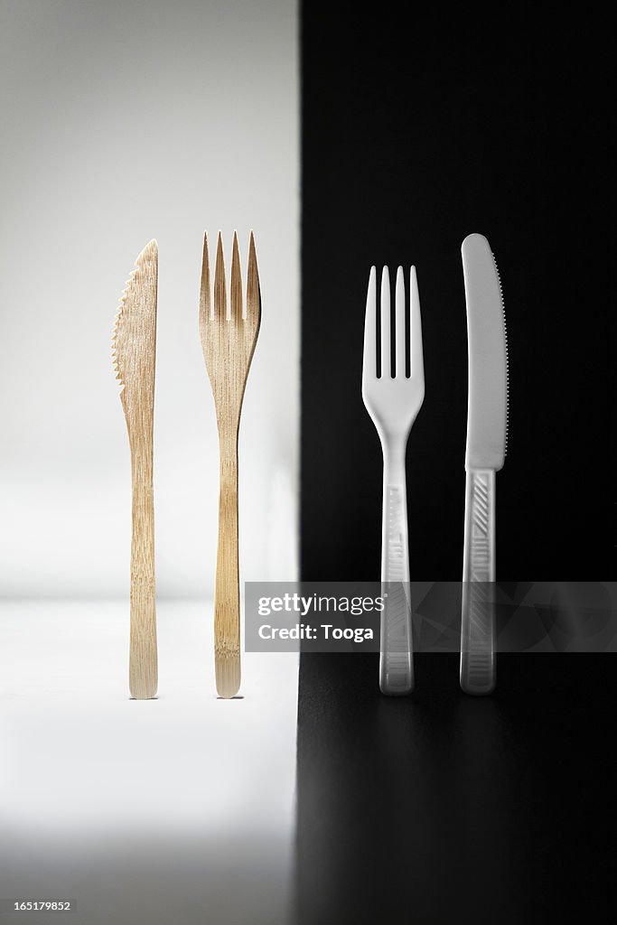 Bamboo fork and knife vs. plastic