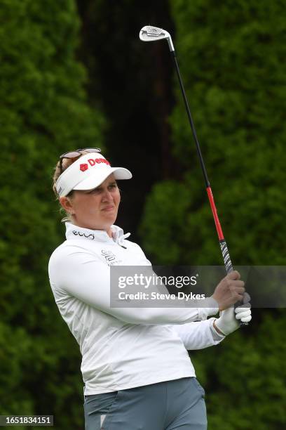 Nanna Koerstz Madsen of Denmark plays her shot from the eighth tee during the first round of the Portland Classic at Columbia Edgewater Country Club...