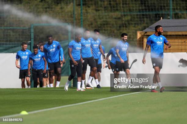 New signing Pipa walks out with the team for training at West Bromwich Albion Training Ground on September 7, 2023 in Walsall, England.