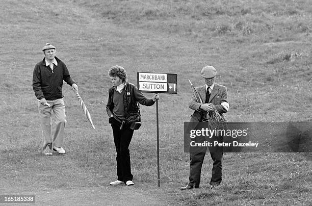 Scorers during the final day of the 1979 Walker Cup Matches at the Honourable Company of Edinburgh Golfers, Muirfield on May 31, 1979 in Gullane,...