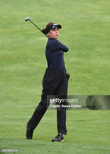 Georgia Hall of England plays a shot on the seventh hole during the first round of the Portland Classic at Columbia Edgewater Country Club on August...