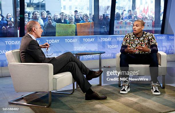 Matt Lauer and singer Chris Brown appear on NBC News' "Today" show on April 1, 2013 --