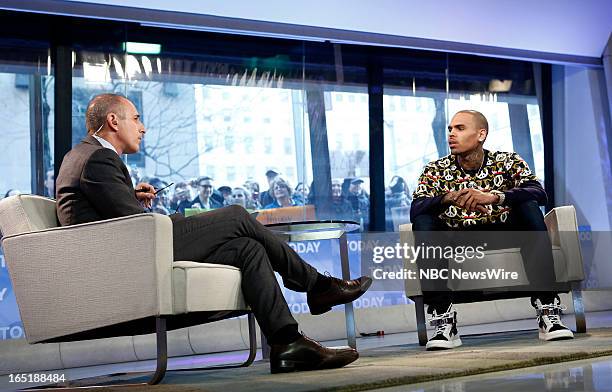 Matt Lauer and singer Chris Brown appear on NBC News' "Today" show on April 1, 2013 --