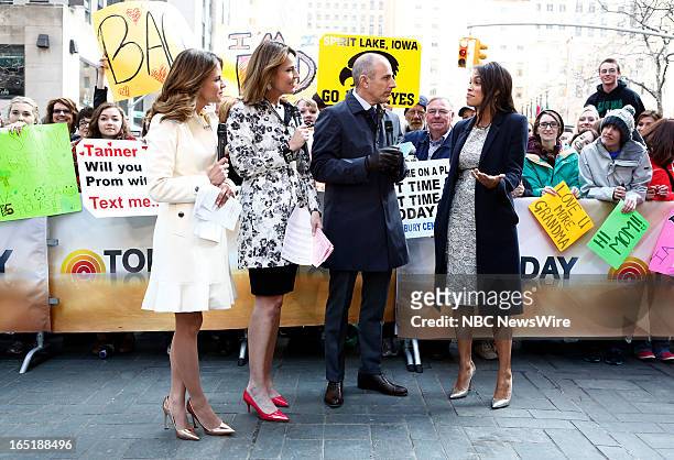 Natalie Morales, Savannah Guthrie, Matt Lauer and actress Rosario Dawson appear on NBC News' "Today" show on April 1, 2013 --