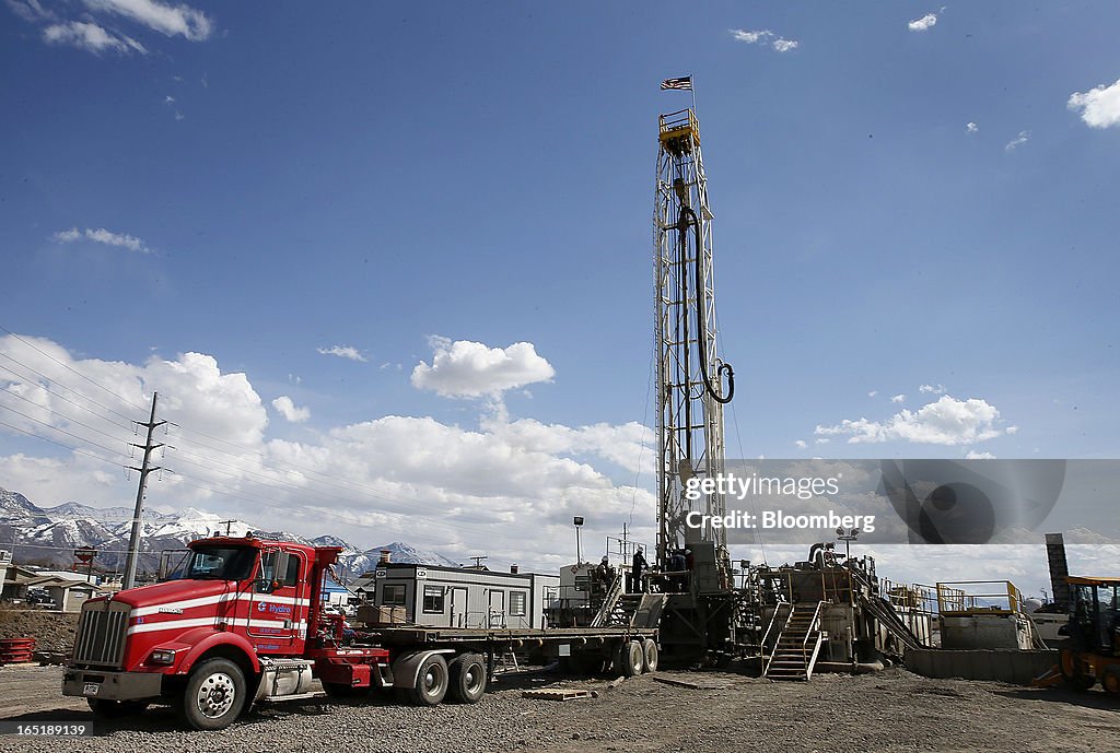 A drilling rig operated by Hydro Resources stands in Orem, Utah ...