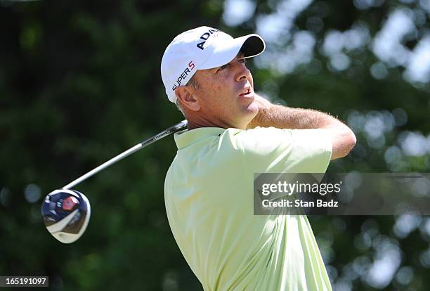 Patrick Sheehan plays the fifth hole during the final round of the Chitimacha Louisiana Open at Le Triomphe Country Club on March 24, 2013 in...