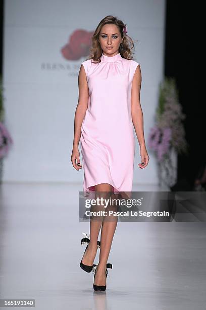 Model walks the runway at the Elena Souproun show during Mercedes-Benz Fashion Week Russia Fall/Winter 2013/2014 at Manege on April 1, 2013 in...