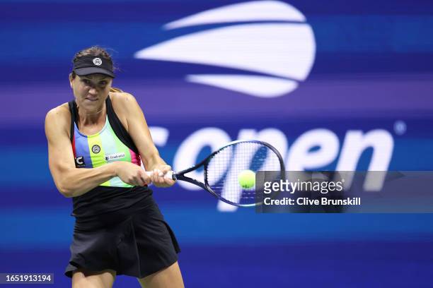 Patricia Maria Tig of Romania returns a shot against Jessica Pegula of the United States during their Women's Singles Second Round match on Day Four...