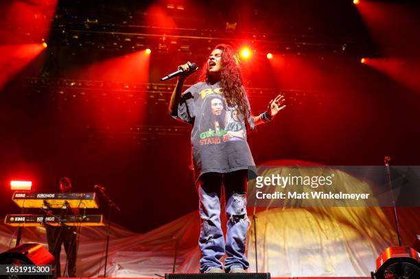 Jessie Reyez performs onstage at The Kia Forum on August 31, 2023 in Inglewood, California.