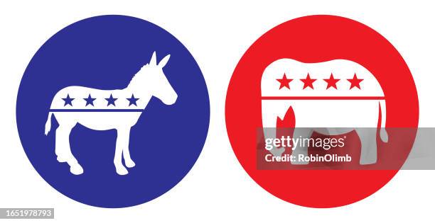 politisches esel- und elefanten-icon-set - republikanische partei stock-grafiken, -clipart, -cartoons und -symbole