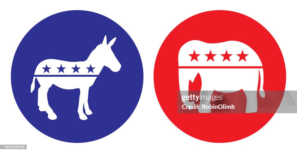 Political Donkey And Elephant Icon Set