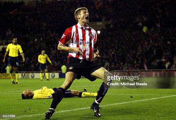 Tore Andre Flo of Sunderland celebrates after scoring a goal during the FA Barclaycard Premiership match between Sunderland and Tottenham Hotspur on...