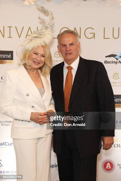 Kerri-Anne Kennerley and Mark Latham attend the Sydney Everest Carnival Long Lunch at Royal Randwick Racecourse on September 01, 2023 in Sydney,...