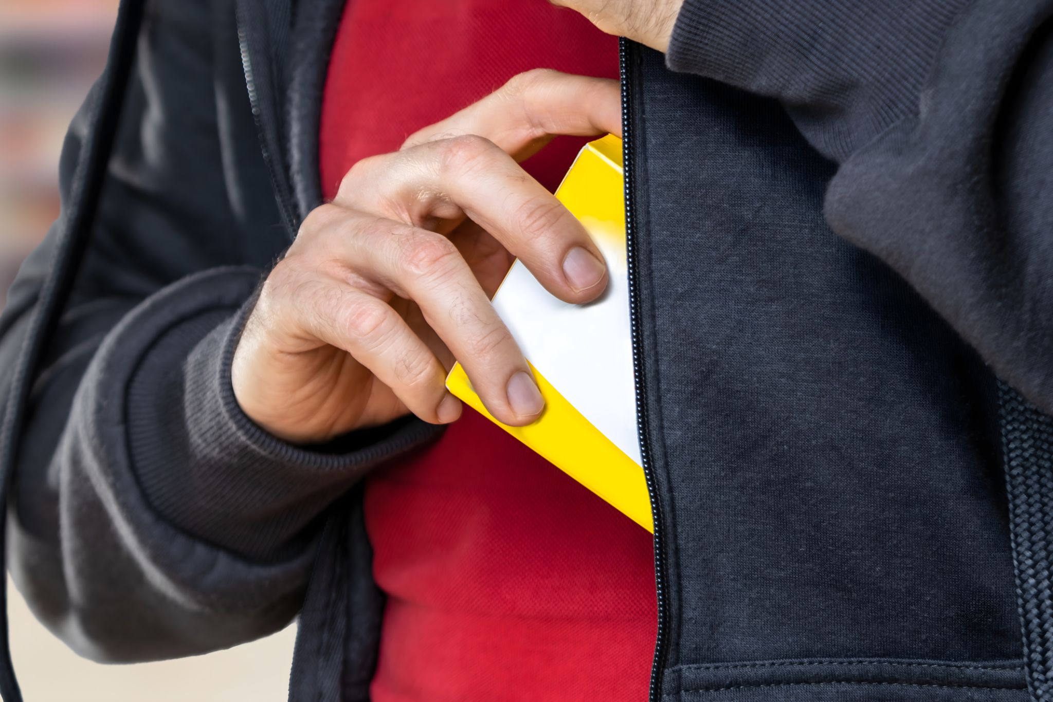 Retail Shoplifting. Man Stealing In Supermarket Retail Shoplifting. Man Stealing In Supermarket