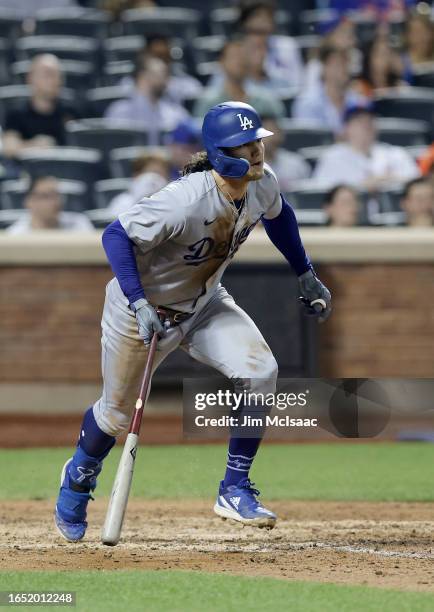 James Outman of the Los Angeles Dodgers in action against the New York Mets at Citi Field on July 14, 2023 in New York City. The Dodgers defeated the...