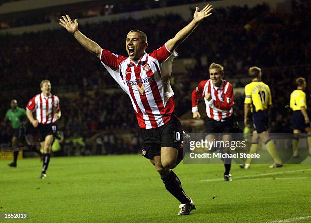 Kevin Phillips of Sunderland celebrates after scoring the opening goal during the FA Barclaycard Premiership match between Sunderland and Tottenham...