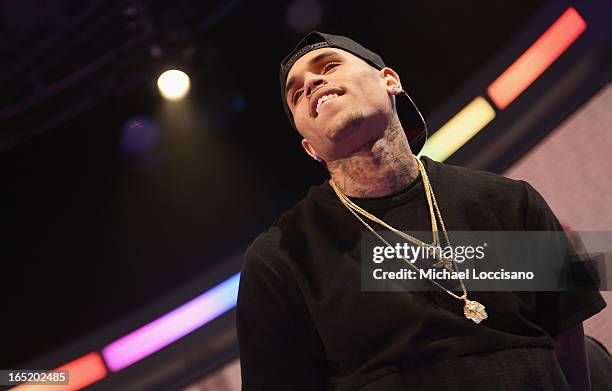 Singer Chris Brown visits BET's "106 & Park" at BET Studios on April 1, 2013 in New York City.