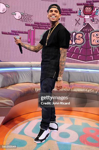 Chris Brown visits BET's "106 & Park" at BET Studios on April 1, 2013 in New York City.