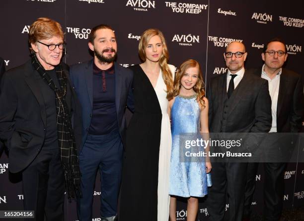Director\Actor Robert Redford, Shia LaBeouf, Brit Marling, Jackie Evancho, Stanley Tucci and Michael Barker attend "The Company You Keep" New York...