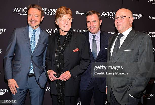Michael Clinton, Robert Redford, Jack Essig and David Granger attend "The Company You Keep" New York Premiere at The Museum of Modern Art on April 1,...