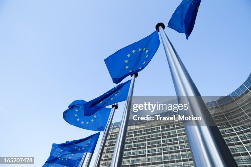 ヨーロッパの国旗の前に、ブリュッセルでバーレイモントビルビュー ヨーロッパの国旗の前に、ブリュッセルでバーレイモントビルビュー