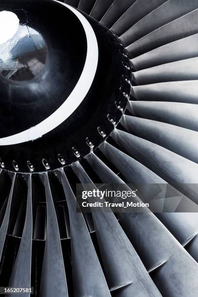 a close-up view of an aircraft jet engine turbine - exploded view of engine stock pictures, royalty-free photos & images