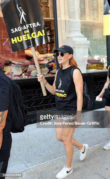 Natasha Loring is seen on the SAG-AFTRA picket line on September 07, 2023 in New York City.