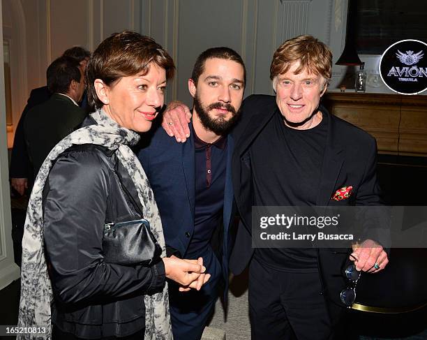 Sibylle Szaggars, actor Shia LaBeouf and director Robert Redford attend "The Company You Keep" New York Premiere After Party at Harlow on April 1,...