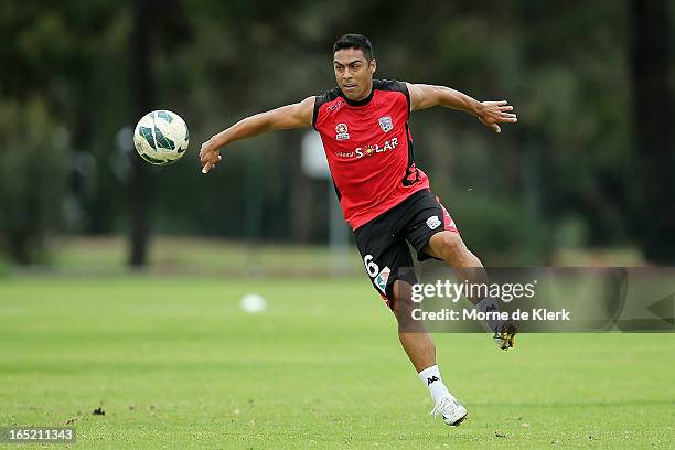 Cassio collects the ball during an Adelaide United A-League training session at the South Australian Sports Institute on April 2, 2013 in Adelaide,...